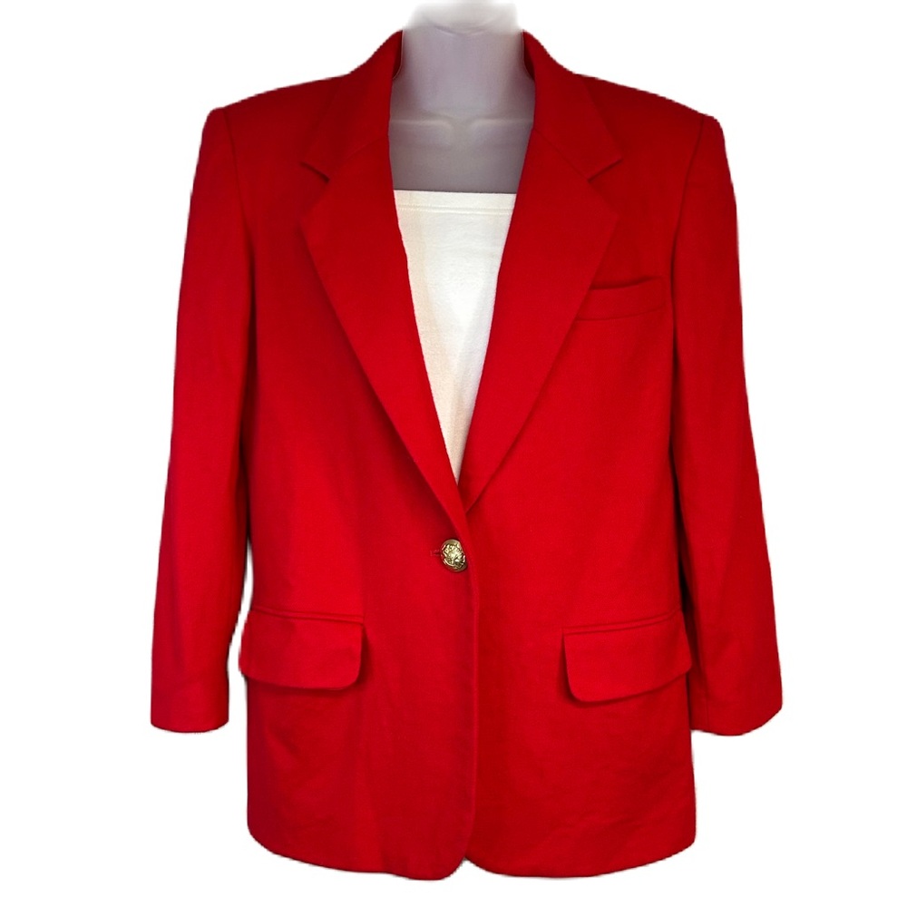 Vtg Jacqueline Ferrar Women Wool Blazer Jacket Sz 6 Petite One Button Red Career